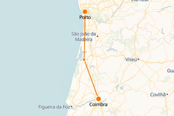 Coimbra - Porto Train Map