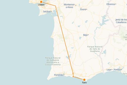 Faro to Lisbon Train Map