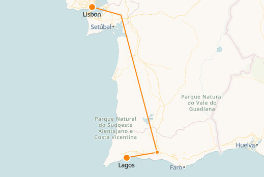 Lagos to Lisbon train map