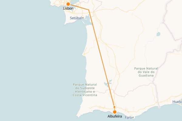 Lisbon - Albufeira Train Map